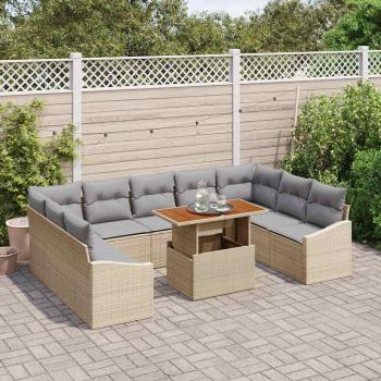 10-teiliges Gartensofa-Set mit Kissen Beige Poly Rattan