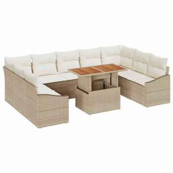 10-teiliges Garten Sofaset mit Kissen Beige Poly Rattan