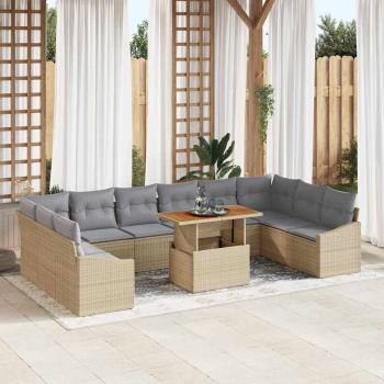 ARDEBO.de - 11-teiliges Garten-Sofa-Set mit Kissen Beige Poly Rattan