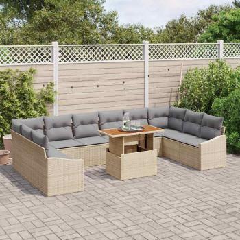 11-teiliges Garten-Sofa-Set mit Kissen Beige Poly Rattan