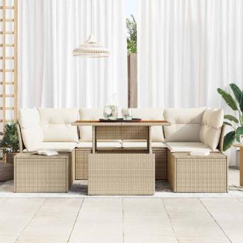 7-teiliges Garten Sofa Set mit Kissen Beige Poly Rattan