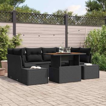ARDEBO.de - 7-teiliges Garten Sofa Set mit Kissen Schwarz Poly Rattan