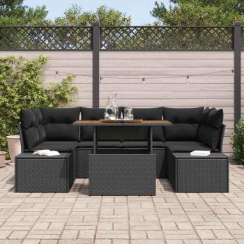 7-teiliges Garten Sofa Set mit Kissen Schwarz Poly Rattan