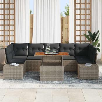 8-teiliges Garten Sofa Set mit Kissen Grau Poly Rattan