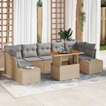 ARDEBO.de - 8-teiliges Garten Sofa Set mit Kissen Beige Poly Rattan
