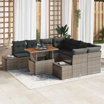 ARDEBO.de - 9-teiliges Garten-Sofa-Set mit Kissen Grau Poly-Rattan