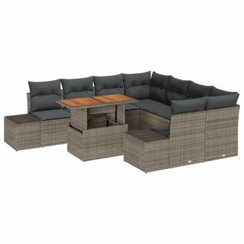 9-teiliges Garten-Sofa-Set mit Kissen Grau Poly-Rattan