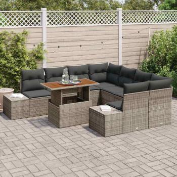 9-teiliges Garten-Sofa-Set mit Kissen Grau Poly-Rattan