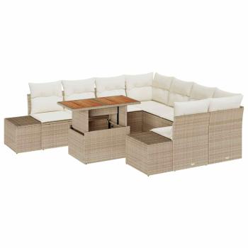 9-teiliges Garten-Sofa-Set mit Kissen Beige Poly Rattan