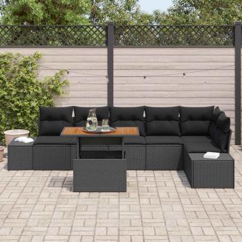 7-teiliges Garten-Sofa-Set mit Kissen Schwarz Poly-Rattan