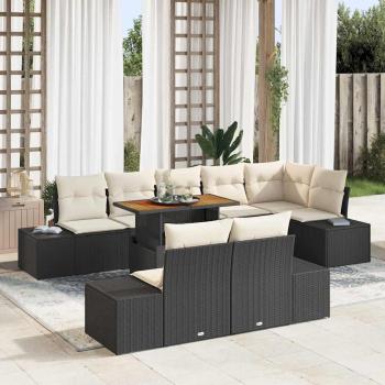 ARDEBO.de - 9-teiliges Garten Sofa Set mit Kissen Schwarz Poly Rattan