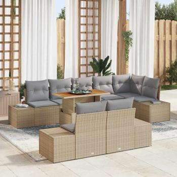 ARDEBO.de - 9-teiliges Garten-Sofa-Set mit Kissen Beige Poly-Rattan