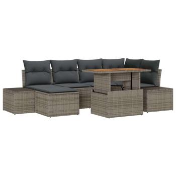 7-teiliges Garten Sofa Set mit Kissen Grau Poly Rattan