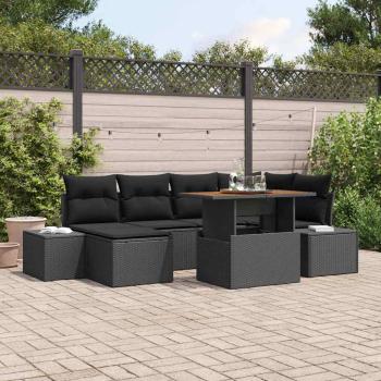 ARDEBO.de - 7-teiliges Garten-Sofa-Set mit Kissen Schwarz Poly Rattan