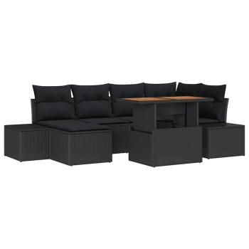 7-teiliges Garten-Sofa-Set mit Kissen Schwarz Poly Rattan