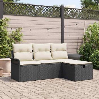 ARDEBO.de - 4-teiliges Garten Sofa Set mit Kissen Schwarz Poly Rattan