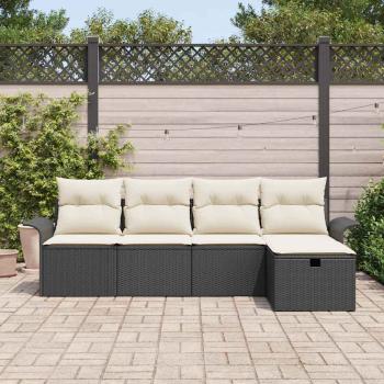 5-teiliges Garten-Sofa-Set mit Kissen Schwarz Poly Rattan
