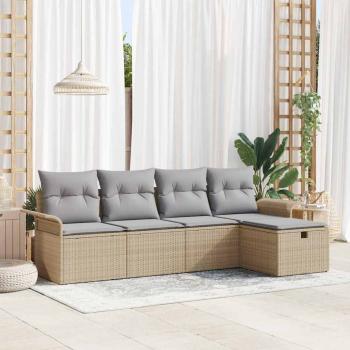 ARDEBO.de - 5-teiliges Garten-Sofa-Set mit Kissen Beige Poly-Rattan