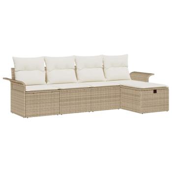 5-teiliges Garten Sofa Set mit Kissen Beige Poly Rattan