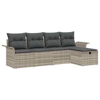 5-teiliges Garten Sofa Set mit Kissen Hellgrau Poly Rattan