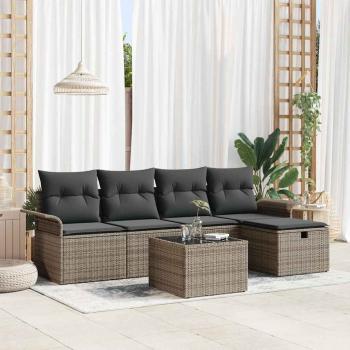 ARDEBO.de - 6-Teiliges Garten-Sofa-Set mit Kissen Grau Poly Rattan