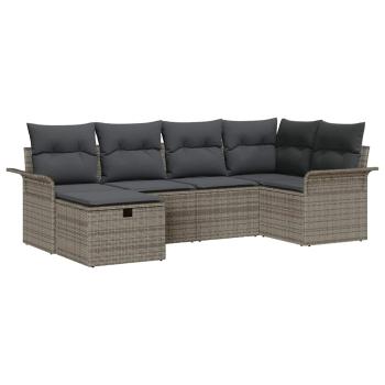 6-teiliges Garten Sofa Set mit Kissen Grau Poly Rattan