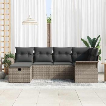 6-teiliges Garten Sofa Set mit Kissen Grau Poly Rattan