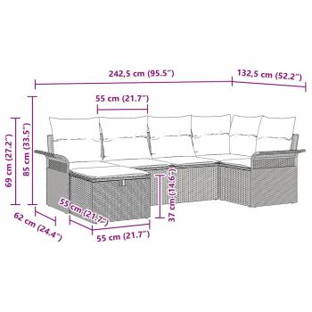 6-teiliges Garten Sofa Set mit Kissen Grau Poly Rattan
