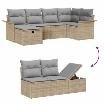 6-teiliges Garten-Sofa-Set mit Kissen Beiges Poly-Rattan