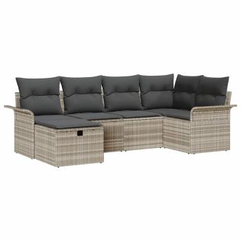 6 Teiliges Garten Sofa Set mit Kissen Helles Grau Poly Rattan
