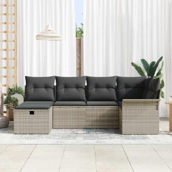 6 Teiliges Garten Sofa Set mit Kissen Helles Grau Poly Rattan