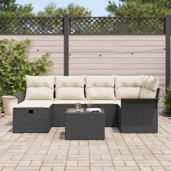 7-teiliges Garten-Sofa-Set mit Kissen Schwarz Poly Rattan