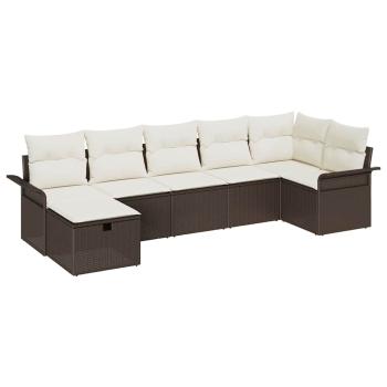7-teiliges Garten-Sofa-Set mit Kissen Braun Poly Rattan
