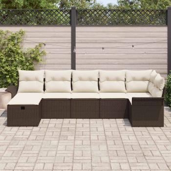 7-teiliges Garten-Sofa-Set mit Kissen Braun Poly Rattan