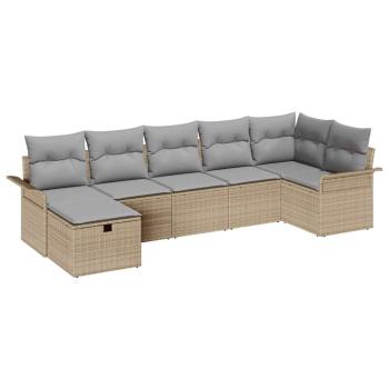 7-teiliges Garten Sofa Set mit Kissen Beige Poly Rattan