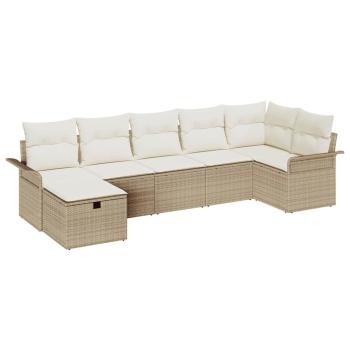 7-teiliges Garten Sofa Set mit Kissen Beige Poly Rattan