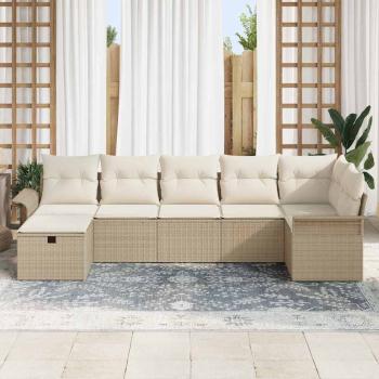 7-teiliges Garten Sofa Set mit Kissen Beige Poly Rattan