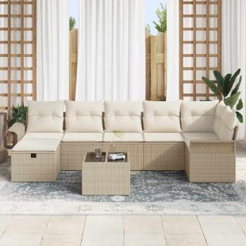 8-teiliges Garten-Sofaset mit Kissen Beige Poly-Rattan