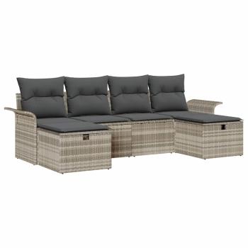 6-teiliges Garten Sofa Set mit Kissen Hellgrau Poly Rattan