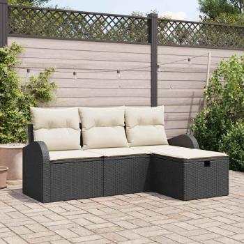 ARDEBO.de - 4-teiliges Garten Sofa Set mit Kissen Schwarz Poly Rattan
