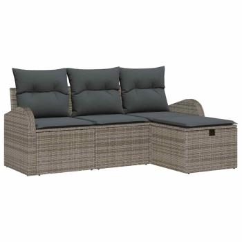 4-teiliges Garten Sofa Set mit Kissen Grau Poly Rattan