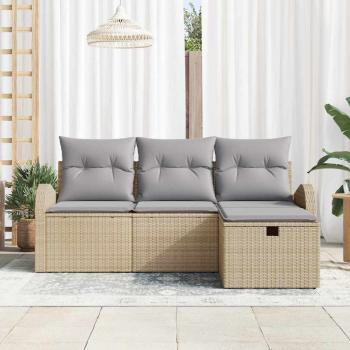 4-teiliges Garten-Sofa-Set mit Kissen Beige Poly Rattan