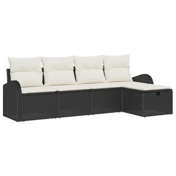 5-teiliges Garten Sofa Set mit Kissen Schwarz Poly Rattan