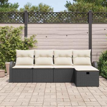 5-teiliges Garten Sofa Set mit Kissen Schwarz Poly Rattan
