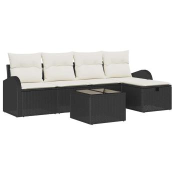 6-teiliges Garten-Sofa-Set mit Kissen in Schwarz aus Poly-Rattan