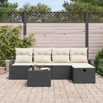 6-teiliges Garten-Sofa-Set mit Kissen in Schwarz aus Poly-Rattan