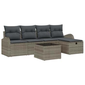 6-teiliges Garten Sofa Set mit Kissen Grau Poly Rattan