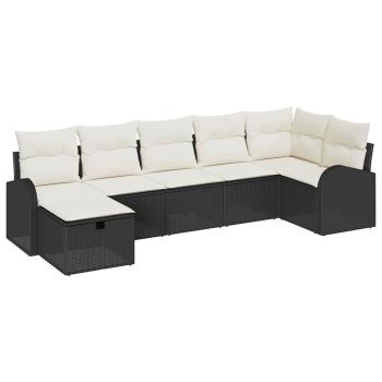 7-teiliges Garten Sofa Set mit Kissen Schwarz Poly Rattan