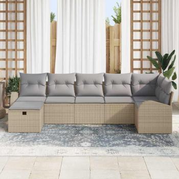 7-teiliges Garten-Sofa-Set mit Kissen Beige Poly Rattan