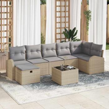 ARDEBO.de - 8-teiliges Garten-Sofa-Set mit Kissen Beige Poly-Rattan